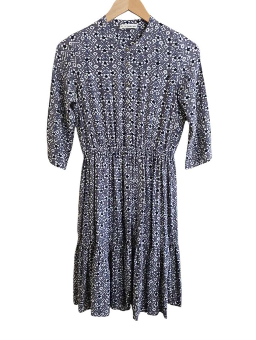 Ulla Johnson 100% Silk Geometric Floral Stretch Waist Workwear Mini Dress. SZ 2